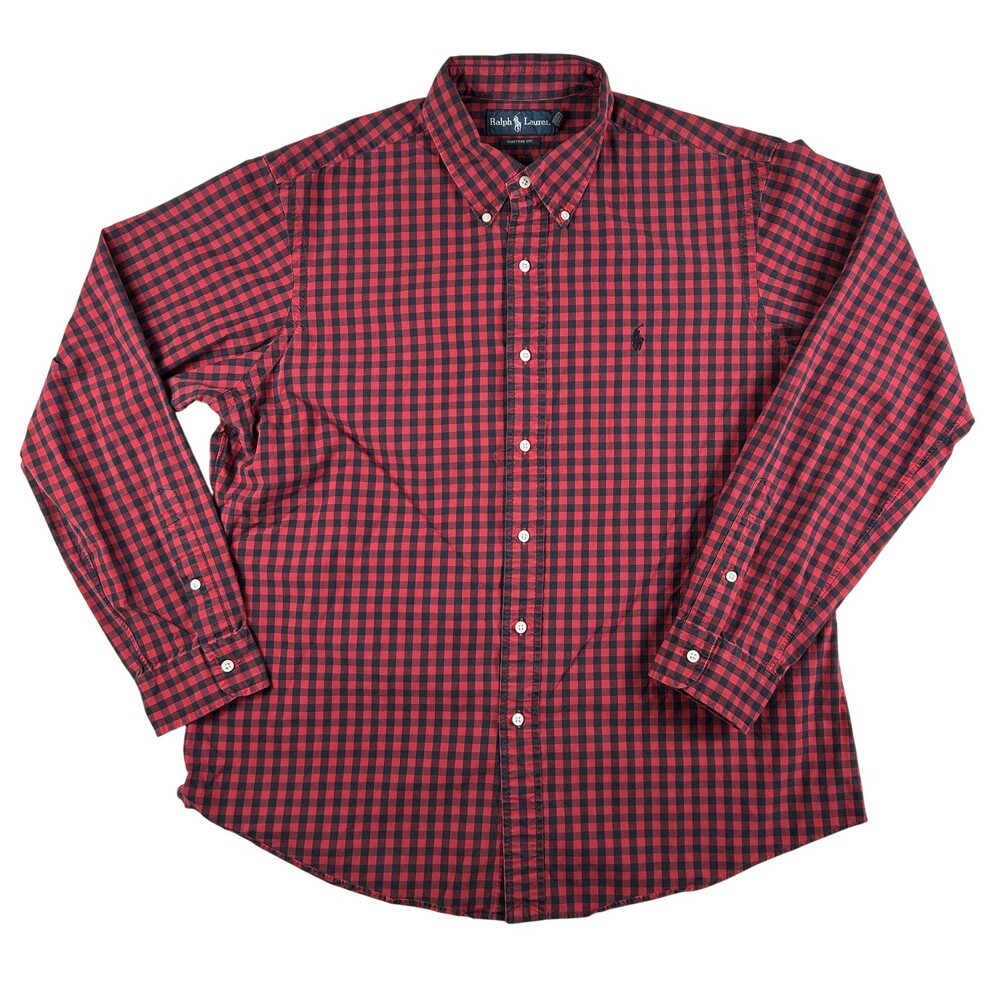 Ralph Lauren Shirt Mens XL Red Check Long Sleeve Button Down Custom Fit Casual